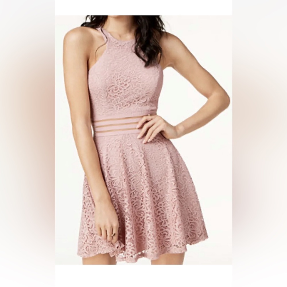 City Studio Lace Fit & Flare Pink Juniors Dress Size 3 Formal Homecoming
